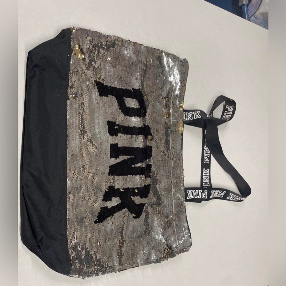 PINK Victoria's Secret Black and Silver Sequin Tote